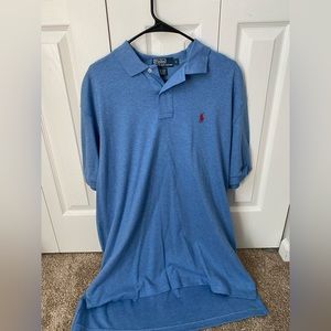 Men’s Ralph Lauren Polo size large, gently worn. Pale blue with red horse.